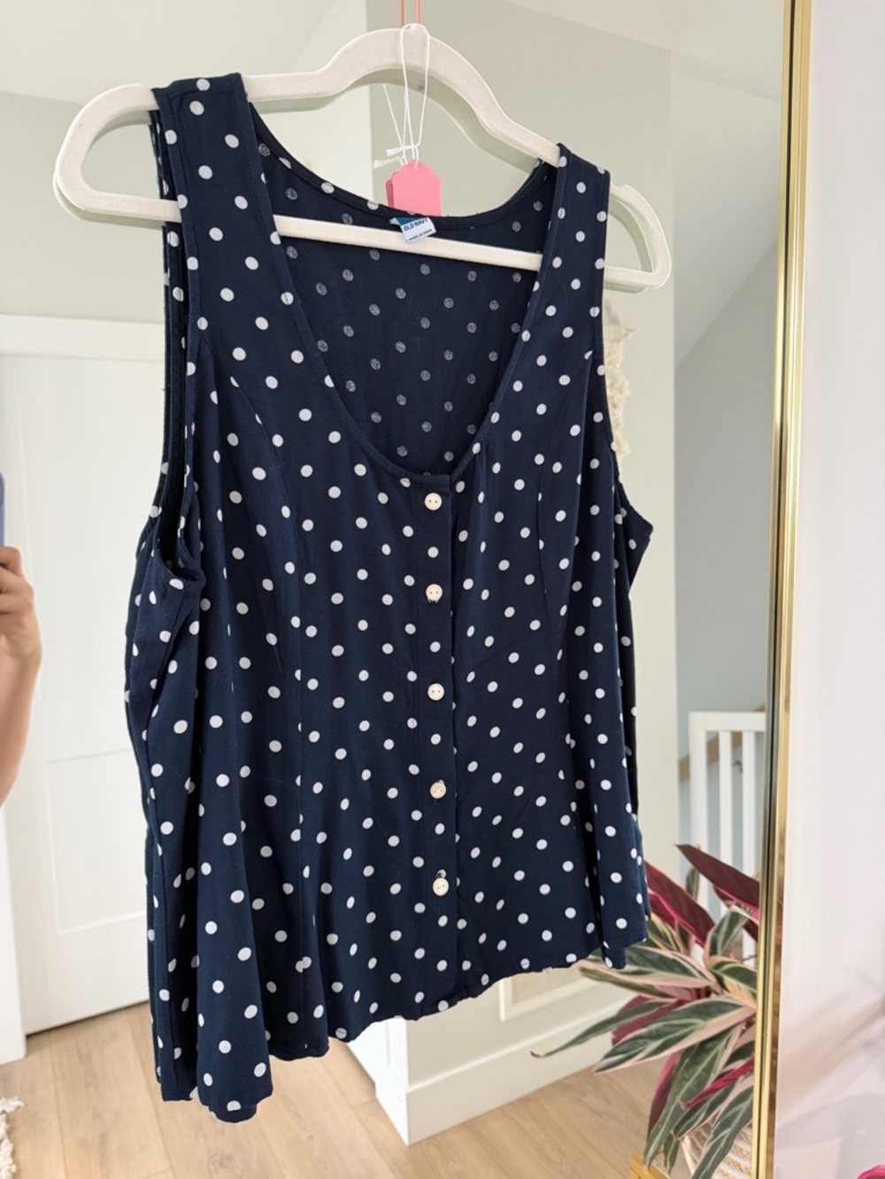 Old Navy Navy Blue Polka Dot Button-Front Tank